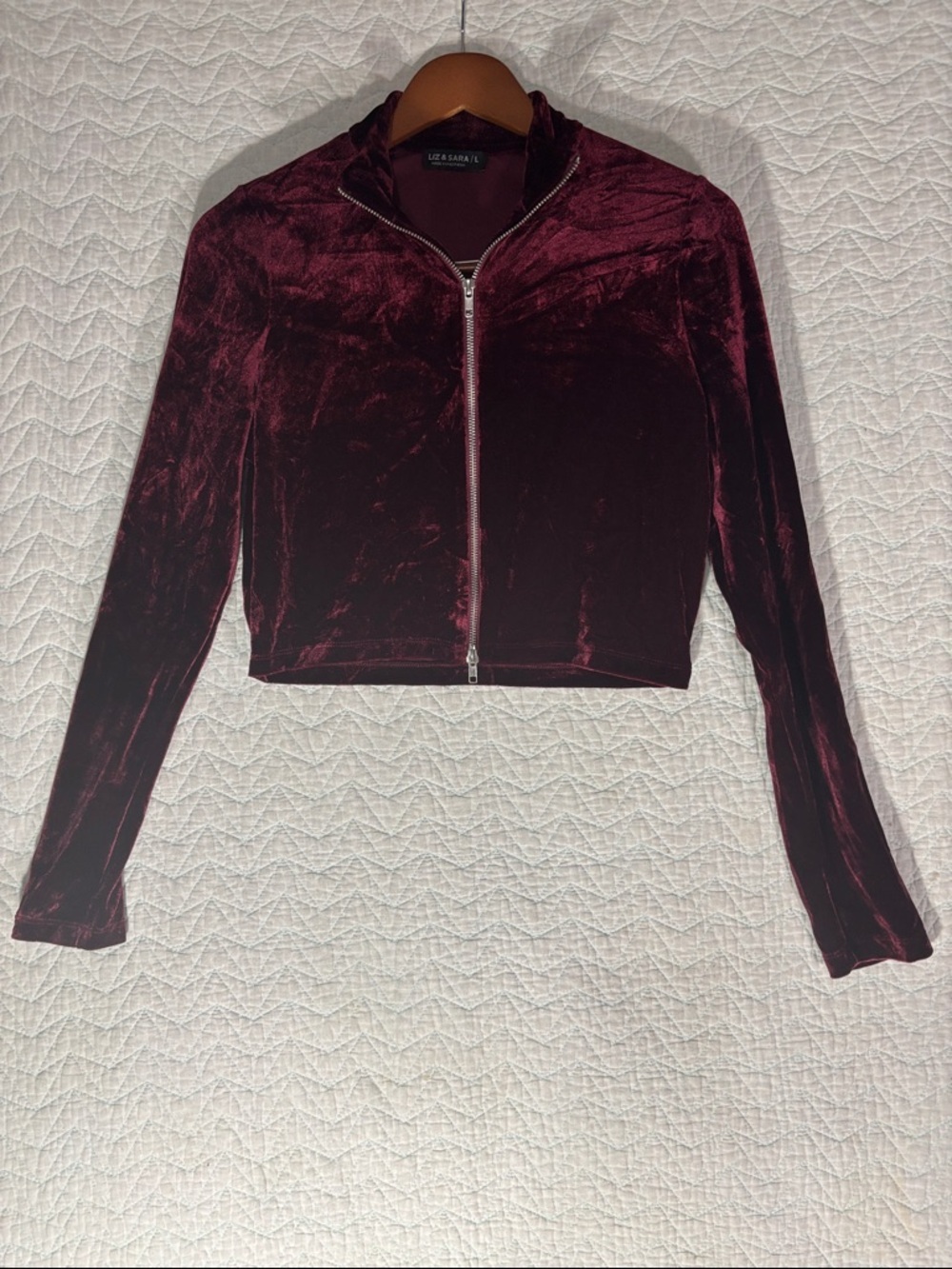 Liz & Sara Burgundy Velvet Zip-Up Bomber Jacket